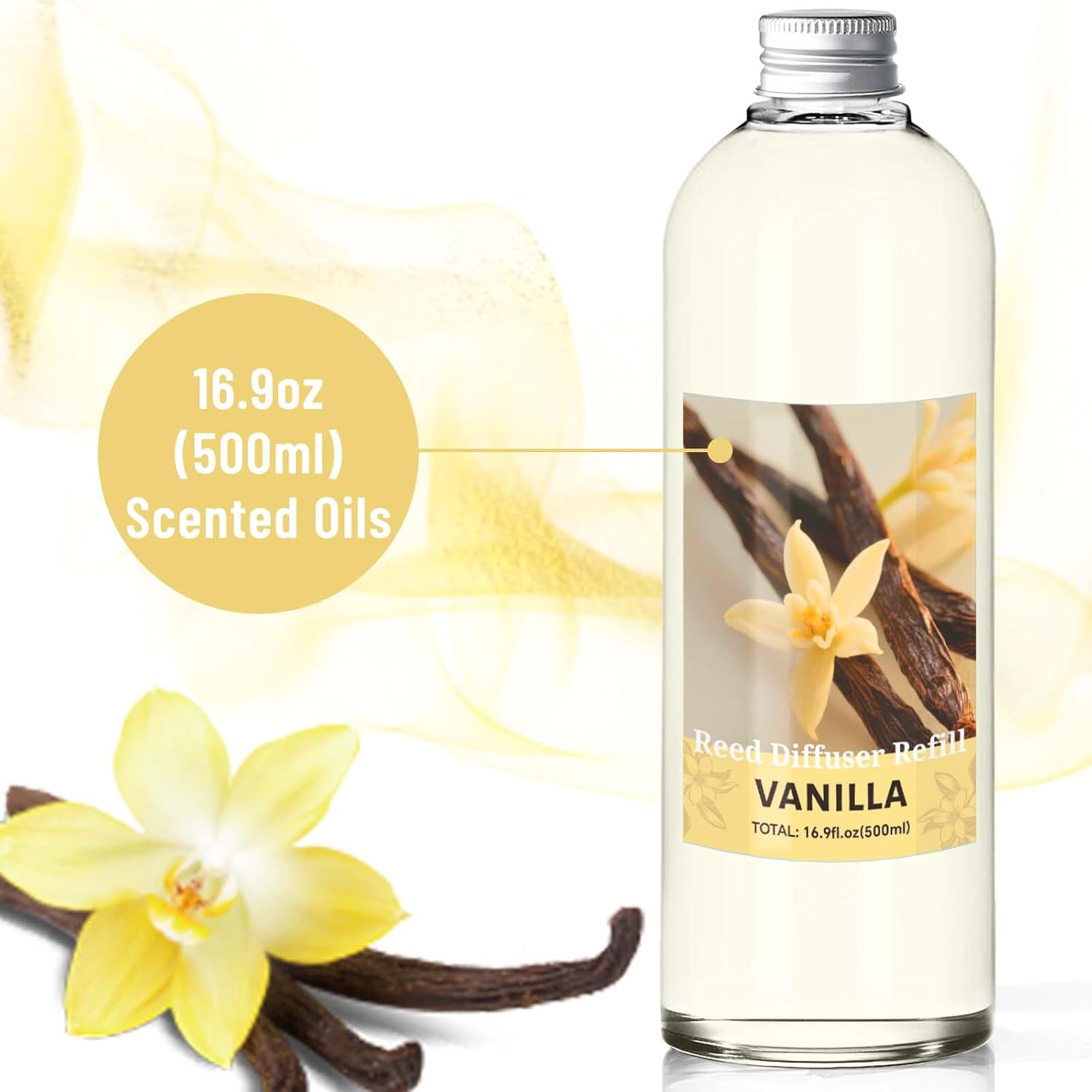 STRN Reed Diffuser Refill, Vanilla Scent Diffuser 500ml | 16.9 oz with 6 Reed Sticks, Room Fresheners for Home, Long-Lasting Fragrance for Living Room, Bedroom, Office, Home Décor
