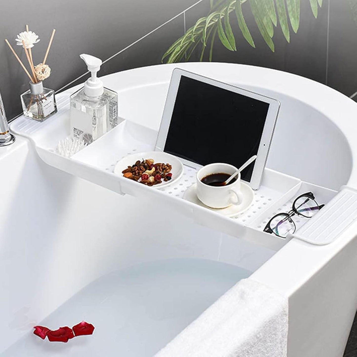 Adjustable Bathtub Caddy Tray, Retractable Bathtub Tray, Premium Bathtub Board, Bathtub Phone Rack Storage Rack, Bathroom Accessories,White