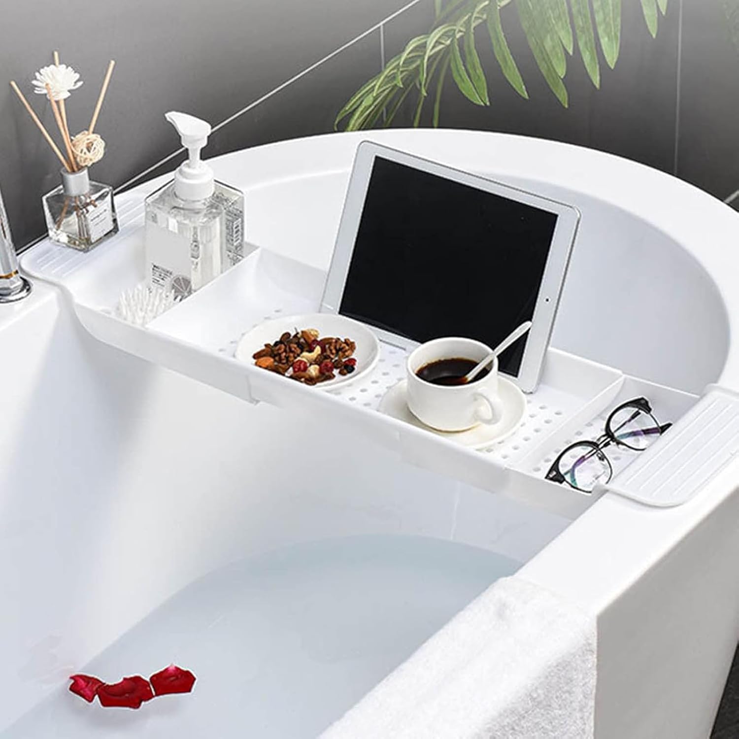 Adjustable Bathtub Caddy Tray, Retractable Bathtub Tray, Premium Bathtub Board, Bathtub Phone Rack Storage Rack, Bathroom Accessories,White