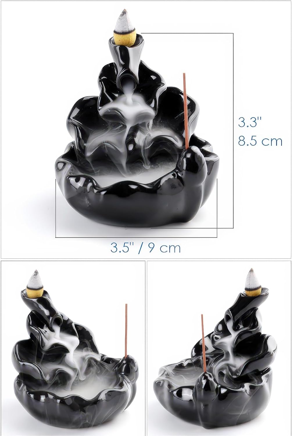 Kingrol Complete Backflow Incense Set: 1 Ceramic Cone Burner, Mat, Tweezer + 60 Sticks & 100 Backflow Cones for Zen Home Decor, Yoga, Meditation, Daily Relaxation