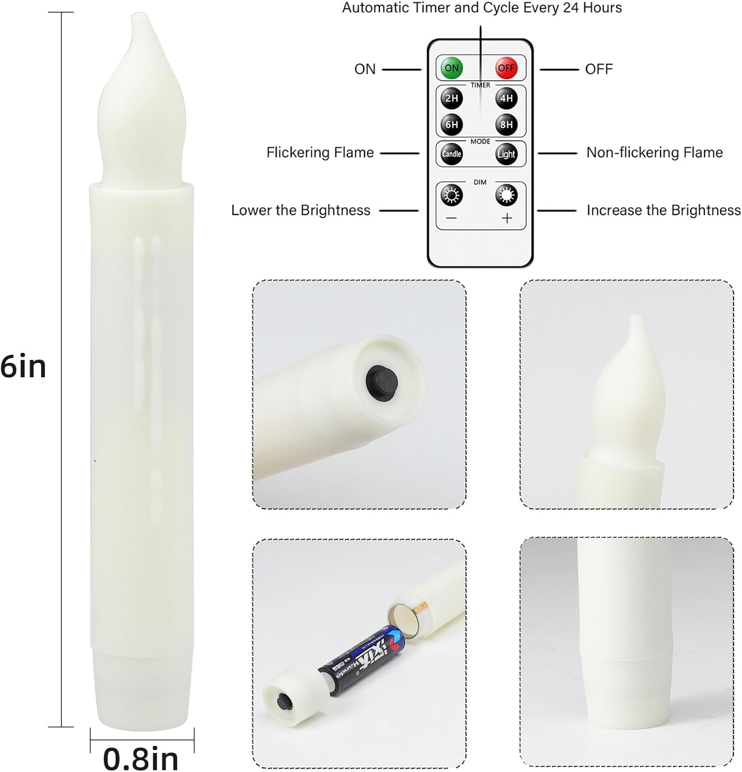 MUMCHASI Flameless Candles with Remote, Battery Operated Candlesticks, Led Taper Candles with Timer, Flickering Electric Candleslights for Home Party Christmas Decor H: 6 inches 12 Packs