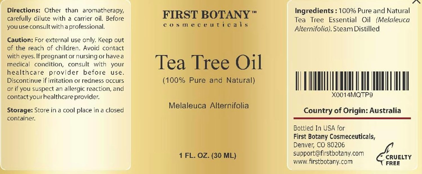First Botany, 100% Pure Australian Tea Tree Essential Oil with high conc. of Terpinen - A Known Solution to Help in Fighting Acne, Toenail Issues, Dandruff. (1 fl oz)