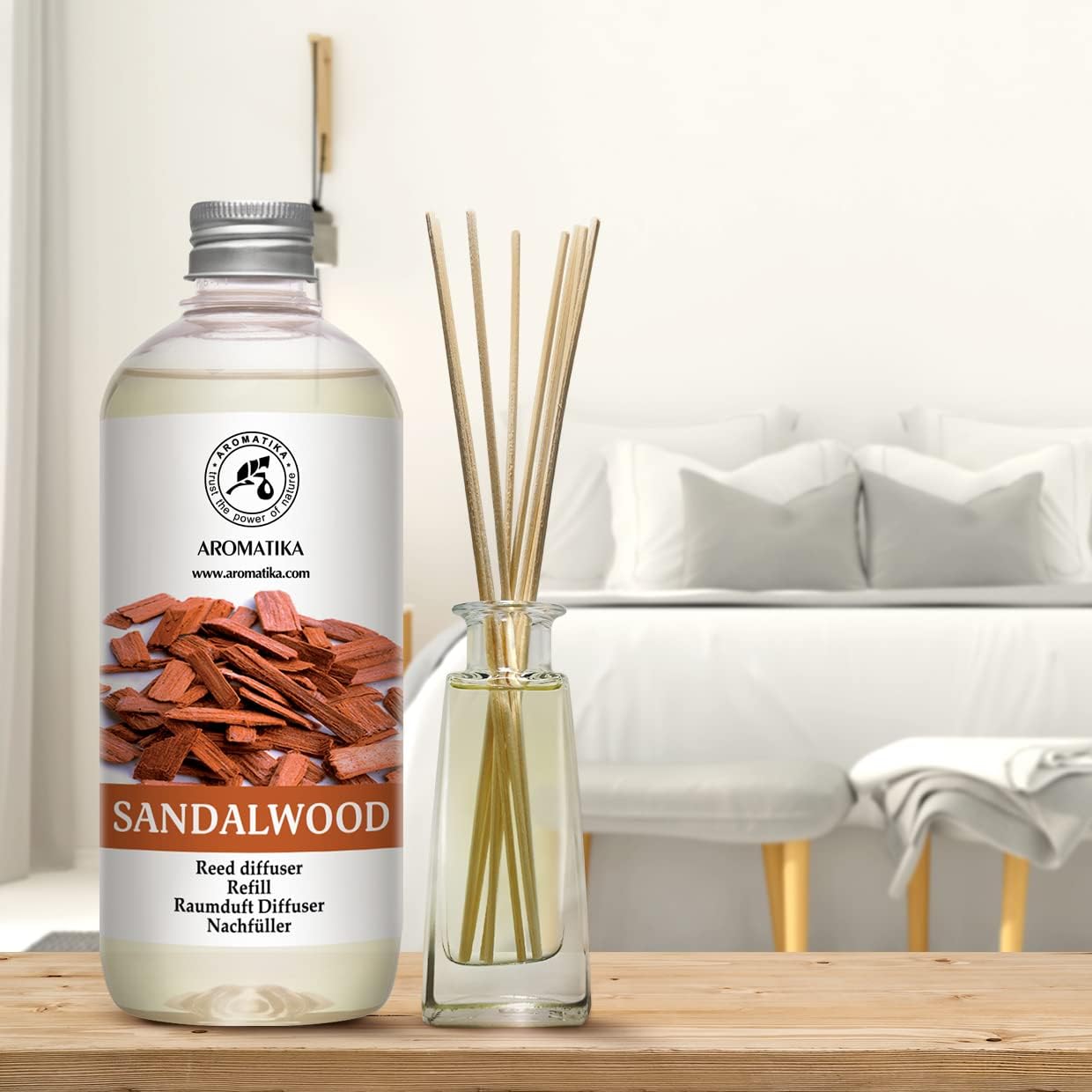 Reed Diffuser Refill Sandalwood 17 Fl Oz (500ml) - Room Diffuser - Home Fragrance - Scented Diffusers for Aromatherapy - Air freshener - Fresh/Intensive Fragrance