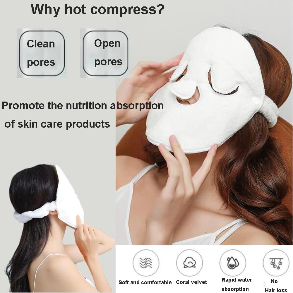 2 Pcs Hot Compress Face Towel Masks, Reusable Facial Steamer Towel for Hot Cold Skin care,Moisturizing Face Steamer, Beauty Facial Towel for Home and Beauty Salon
