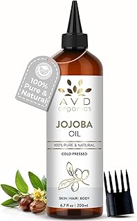 AVD ORGANICS Jojoba Oil for Skin | 100% Pure (6.7 fl oz) Cold Pressed Unrefined Hexane Free | Moisturizing for Face, Hair, Skin & Nails | 200ML