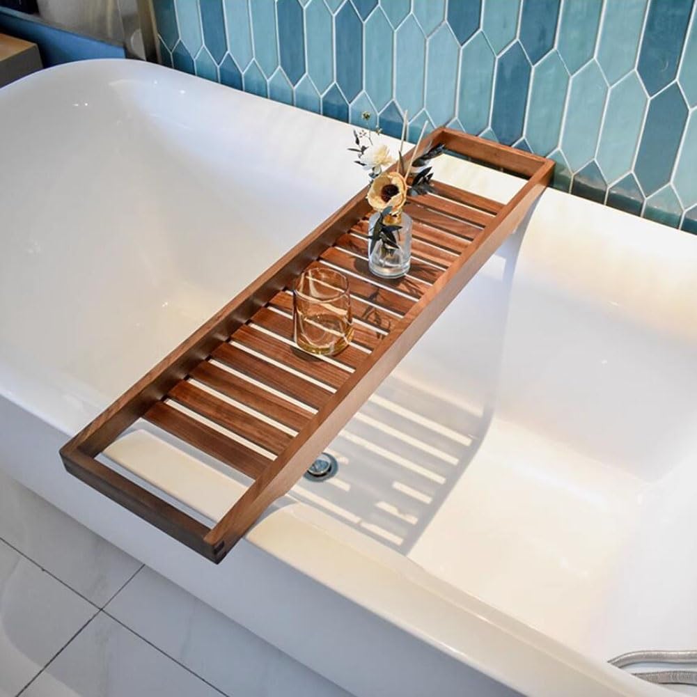 Bathtub Covers,Bathtub Caddy Tray, Hotel Bathtub Soaking Rack, Solid Wood Shower Bathtub Tray Shelf, Bathroom Storage Board,Brown-70x22cm