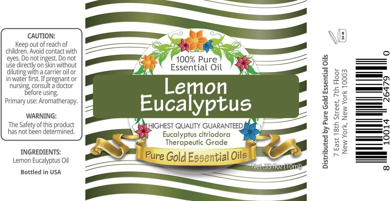 Pure Gold Essential Oils - Lemon Eucalyptus Essential Oil - 0.33 Fluid Ounces