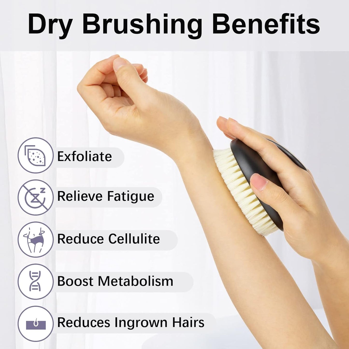 Dry Brushing Body Exfoliating Brush, Anti Slip Body Scrubber for Shower, Shower Body Cleaning Brush for Deep Cleansing & Soften Skin, Improve Circulation (Black)