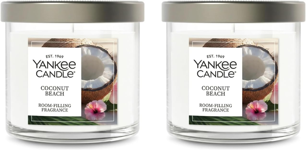 Yankee Candle Coconut Beach Scented Small Tumbler, Single Wick Jar Candle for Tropical Home Fragrance and Stress Relief, Clean Burning Soy Wax Blend, 4.3 Ounce (Pack of 2)