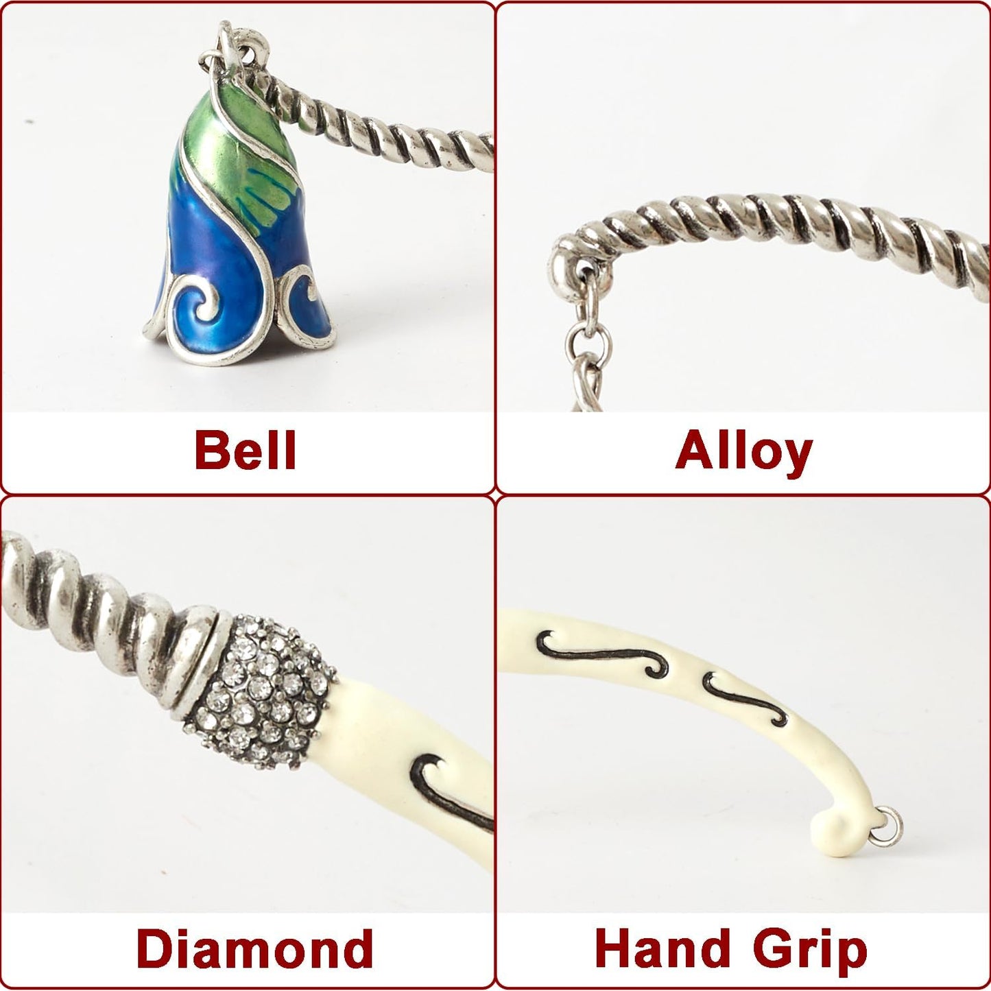 Candle Snuffer Extinguisher with Diamond Decoration Long Handle, Alloy Wick Flame Candle Put Out Tool Safely, Gift for Candle Lovers (Blue White)