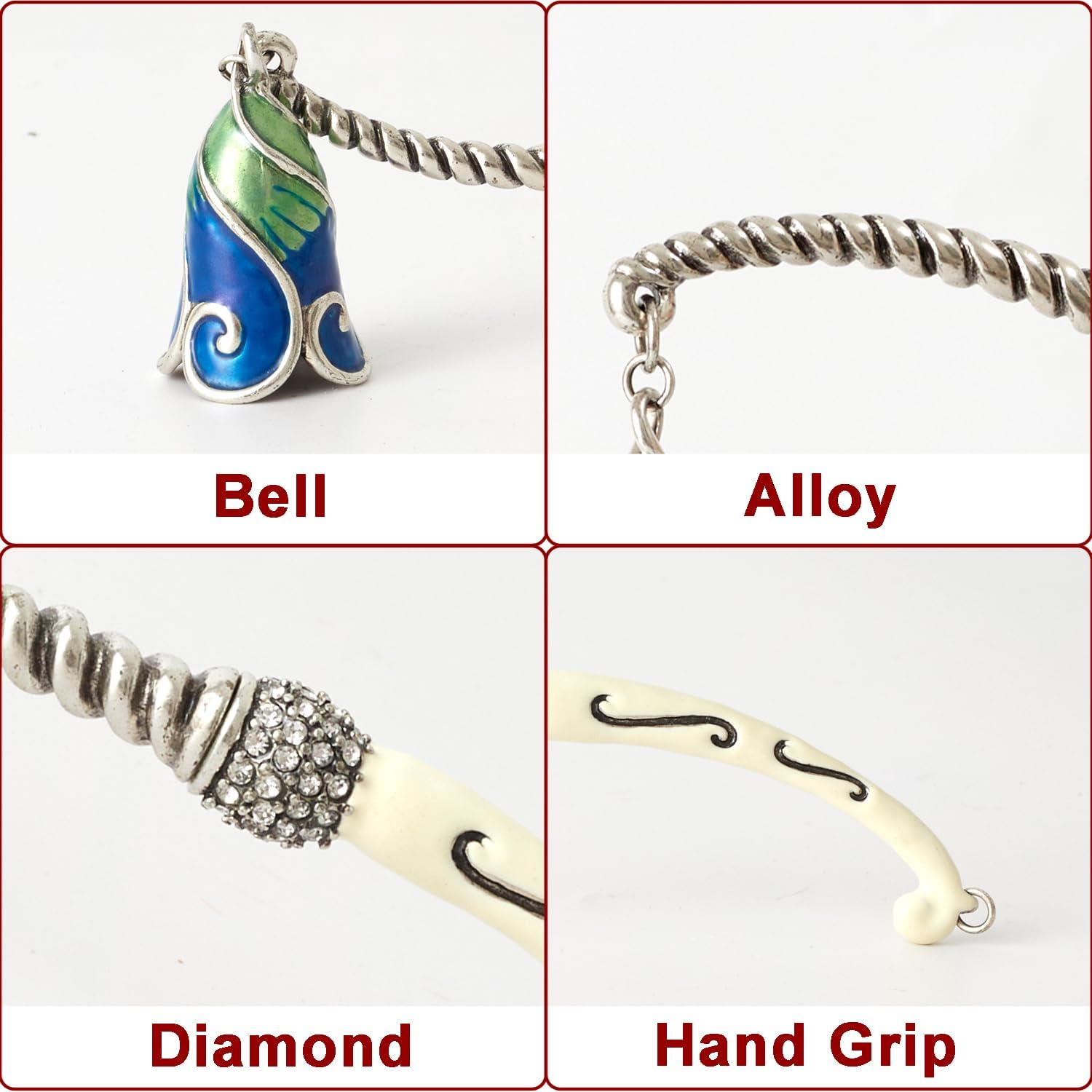 Candle Snuffer Extinguisher with Diamond Decoration Long Handle, Alloy Wick Flame Candle Put Out Tool Safely, Gift for Candle Lovers (Blue White)