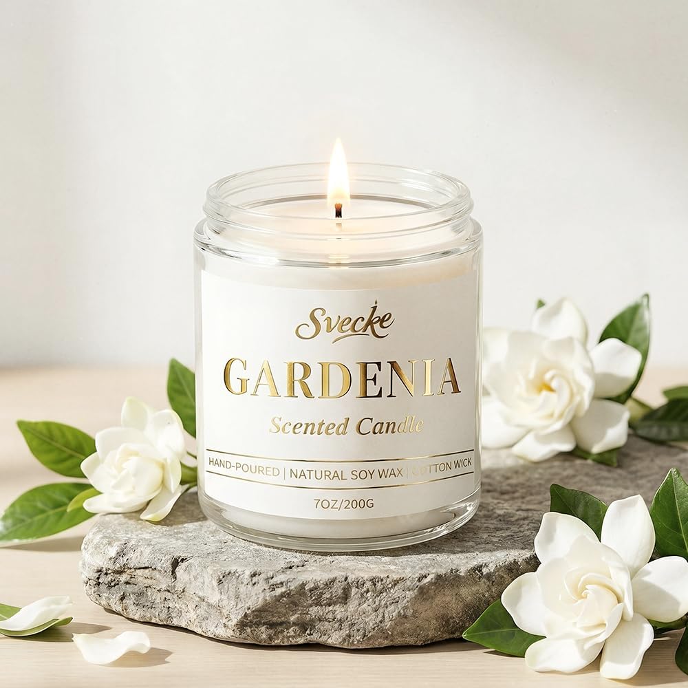 Gardenia Scented Candle 7oz Soy Wax Jar Candle Long Burning Aromatherapy Candle for Home Bedroom Gift for Women Men Housewarming New Home Gift