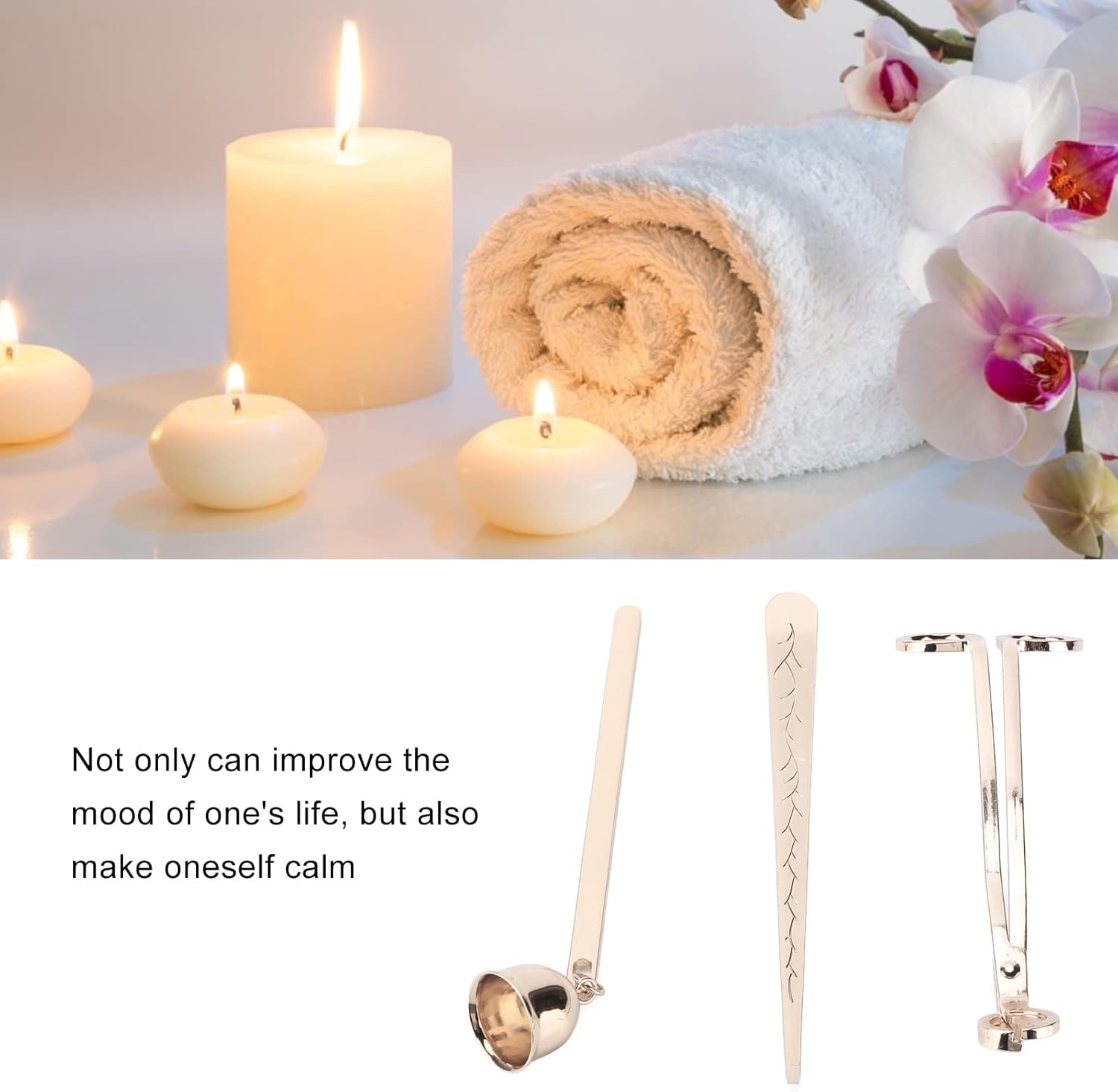 3 in 1 Candle Accessory Set, Candle Wick Trimmer Cutter Wick Dipper with Long Handle for Home Use