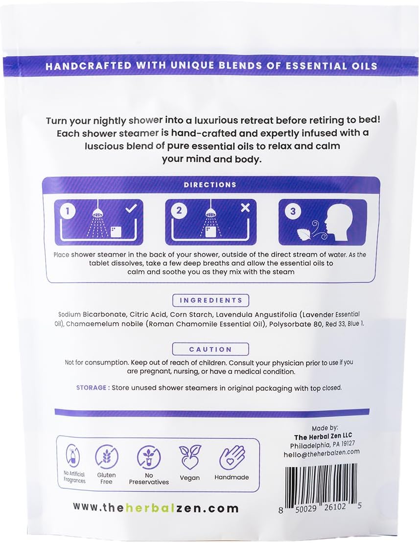 Sleepytime Lavender Shower Steamers Aromatherapy 10 Pack - Relaxing Shower Bombs with Pure Essential Oils for Relaxation and Unwinding - Spa Gifts for Women and Men - The Herbal Zen