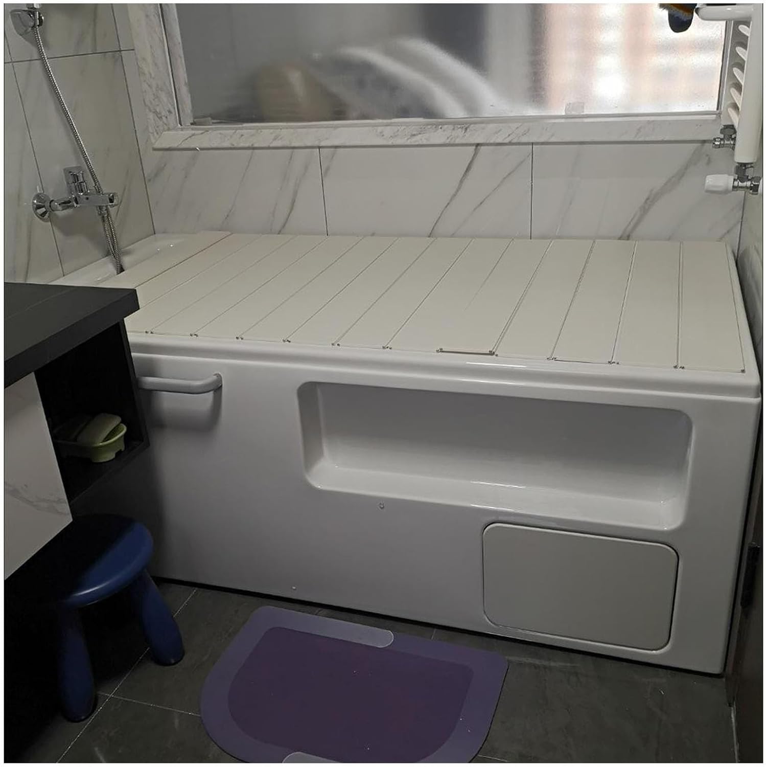 Folding Bathtub Cover Bathtub Caddy Tray, PVC Dust-Proof Board Insulation Cover, 0.6cm Thickness Bath Tub Accessories Shutter Bath Lid, 22 Size (Color : White, Size : 75x138x0.6cm)