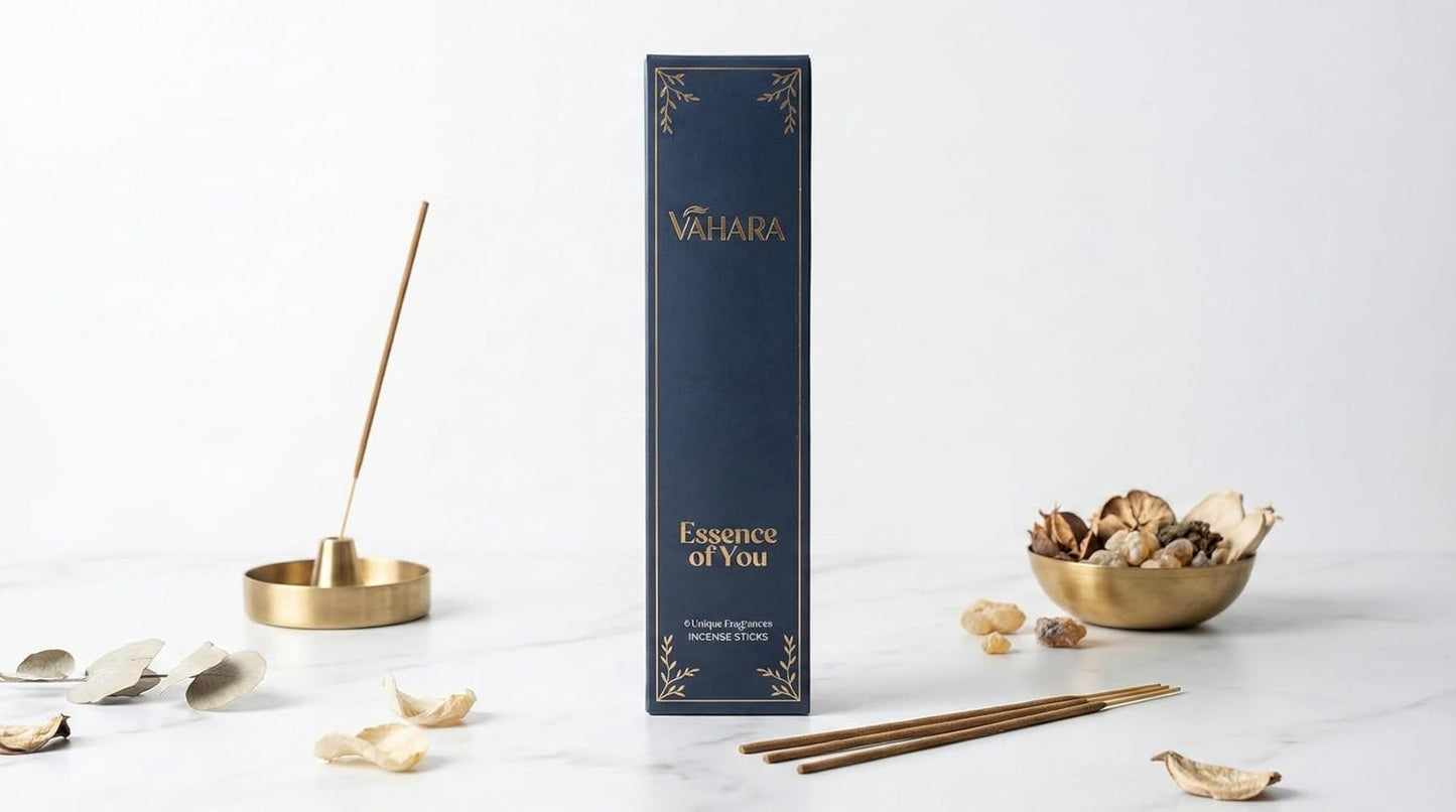 Incense Sticks Variety Pack – Natural Masala Incense Sticks, Premium VAHARA Hand-Rolled Incense for Home Fragrance, Aromatherapy & Meditation (Premium Vahara Essence of You, 6 Fragrance Packs)