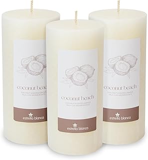 3x6 inch Ivory Rustic Coconut Pillar Scented Candle - 3 Pack - Candles for Home Decor, Aromatherapy, Weddings, Restaurants, Spa, Church