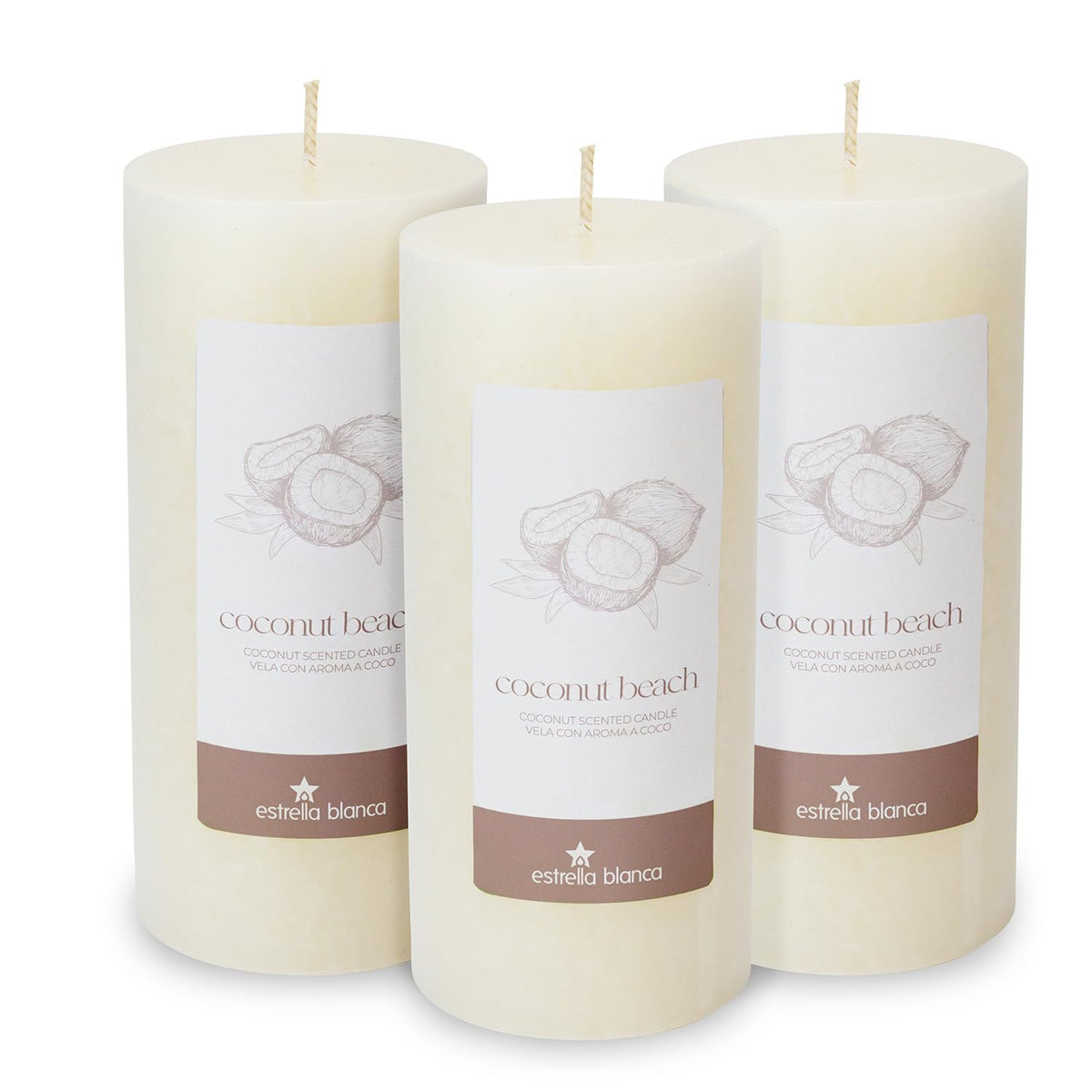 3x6 inch Ivory Rustic Coconut Pillar Scented Candle - 3 Pack - Candles for Home Decor
