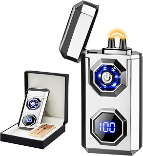 BABOBIU High-Power Arc Lighter - USB Rechargeable Windproof, Zinc Alloy Body with Battery & Ignition Display, Tactical EDC Gear for Home Use, Camping, Candle Lighting (Silver)