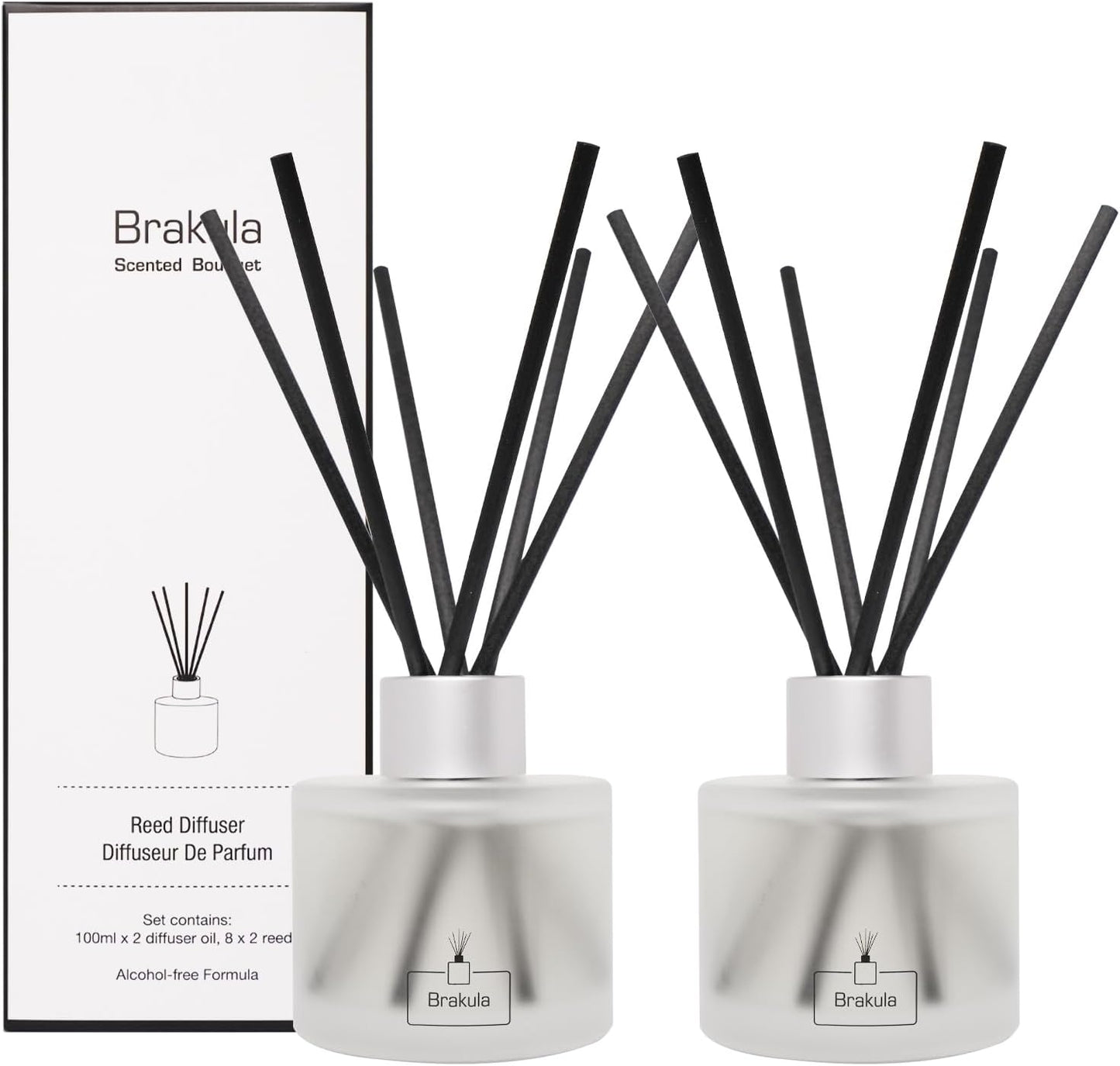 Brakula Reed Diffuser Set- Eucalyptus & Mint Scented Home Fragrance, 3.4OZ(100ml) x 2, Essential Oil Diffuser for Living Room, Bathroom & Guest Rooms