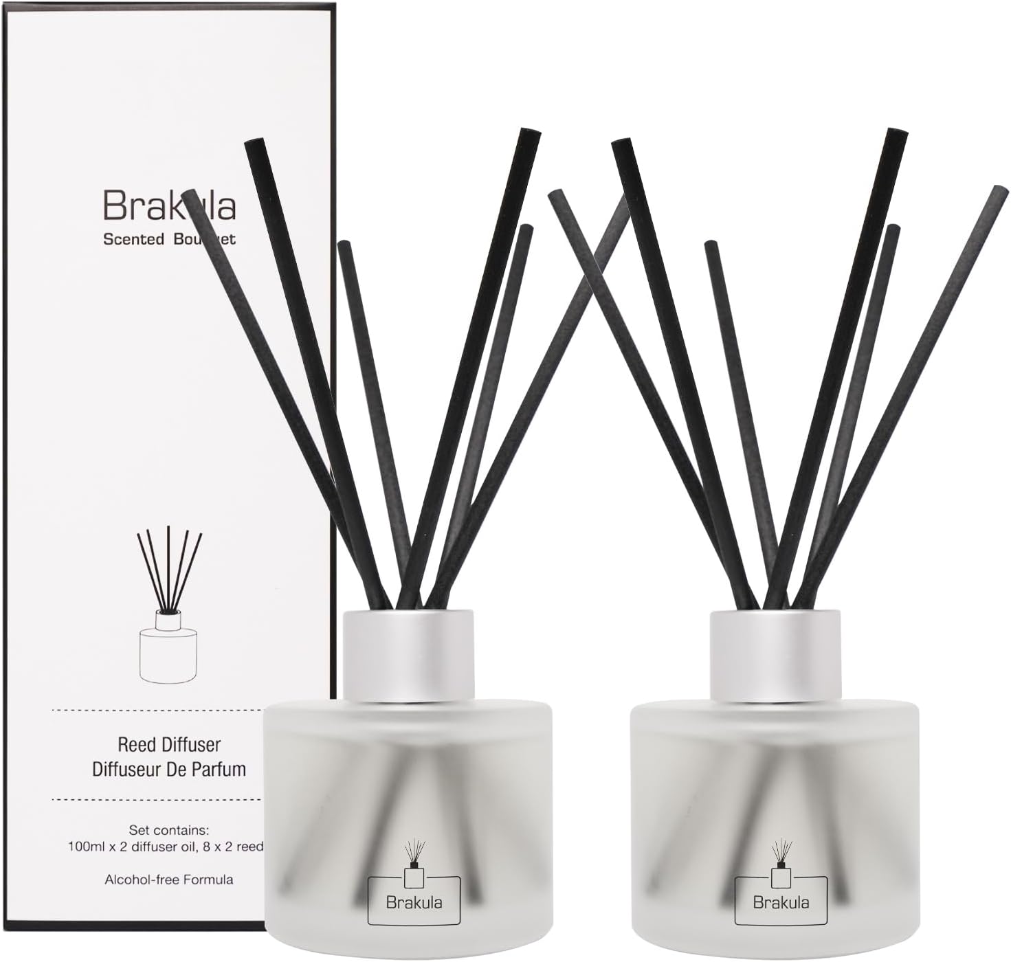 Brakula Reed Diffuser Set- Eucalyptus & Mint Scented Home Fragrance, 3.4OZ(100ml) x 2, Essential Oil Diffuser for Living Room, Bathroom & Guest Rooms