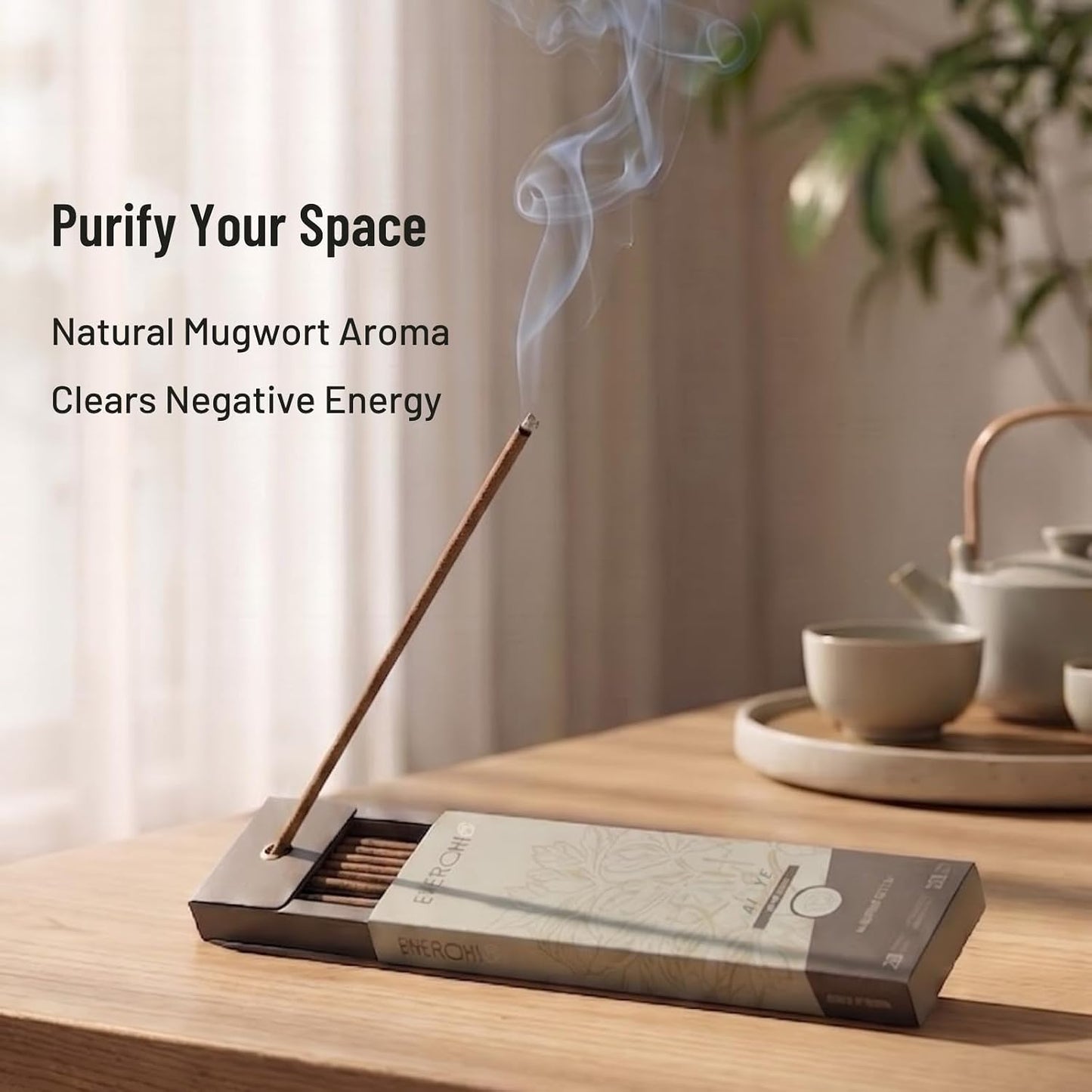 Mugwort Incense Sticks with Agarwood & Sandalwood — 20 Hand-Rolled Sticks, 30 Min Long Burn, Low Smoke Natural Herbal Incense for Meditation & House Cleansing, Sage Smudge Alternative