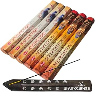 Sandalwood & Vanilla Incense from Hem Bundled with ANKCIENSE Incense Holder Bundle, Variety Pack of 120 Sticks (Positive Vibes & Meditation)
