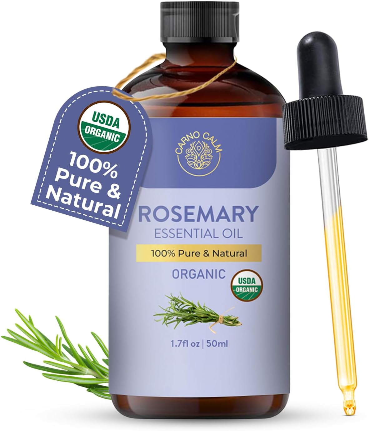 Rosemary Essential Oil | USDA Certified Organic Rosemary Oil for Hair Growth and Skin | Aromatherapy & Diffuser | 1.7 fl. Oz