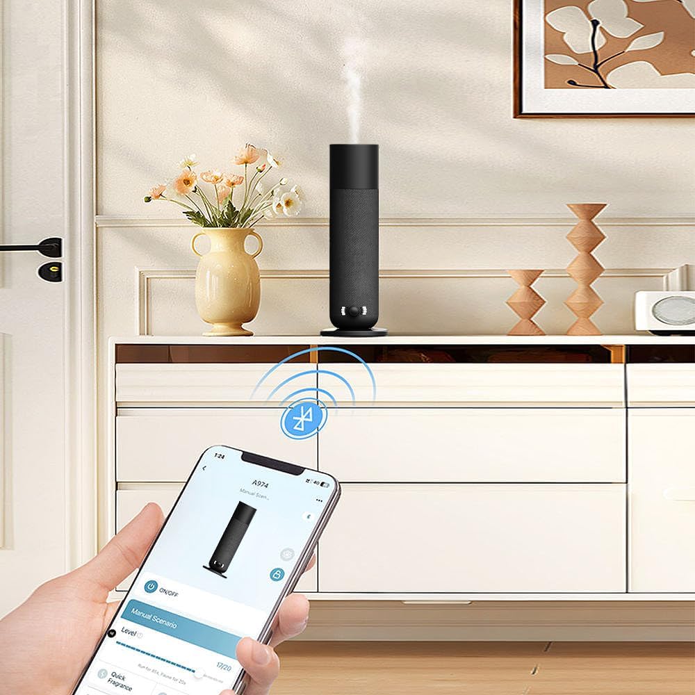 Smart Waterless Essential Oil Diffuser, Scent Air Machine for Home, Aromatherapy Scent Diffuser with Roy Tranquility Oil, Covers Up to 1000 Sq.Ft, Quiet Cold-Air Tech Machine for Hotel, Spa (Black)