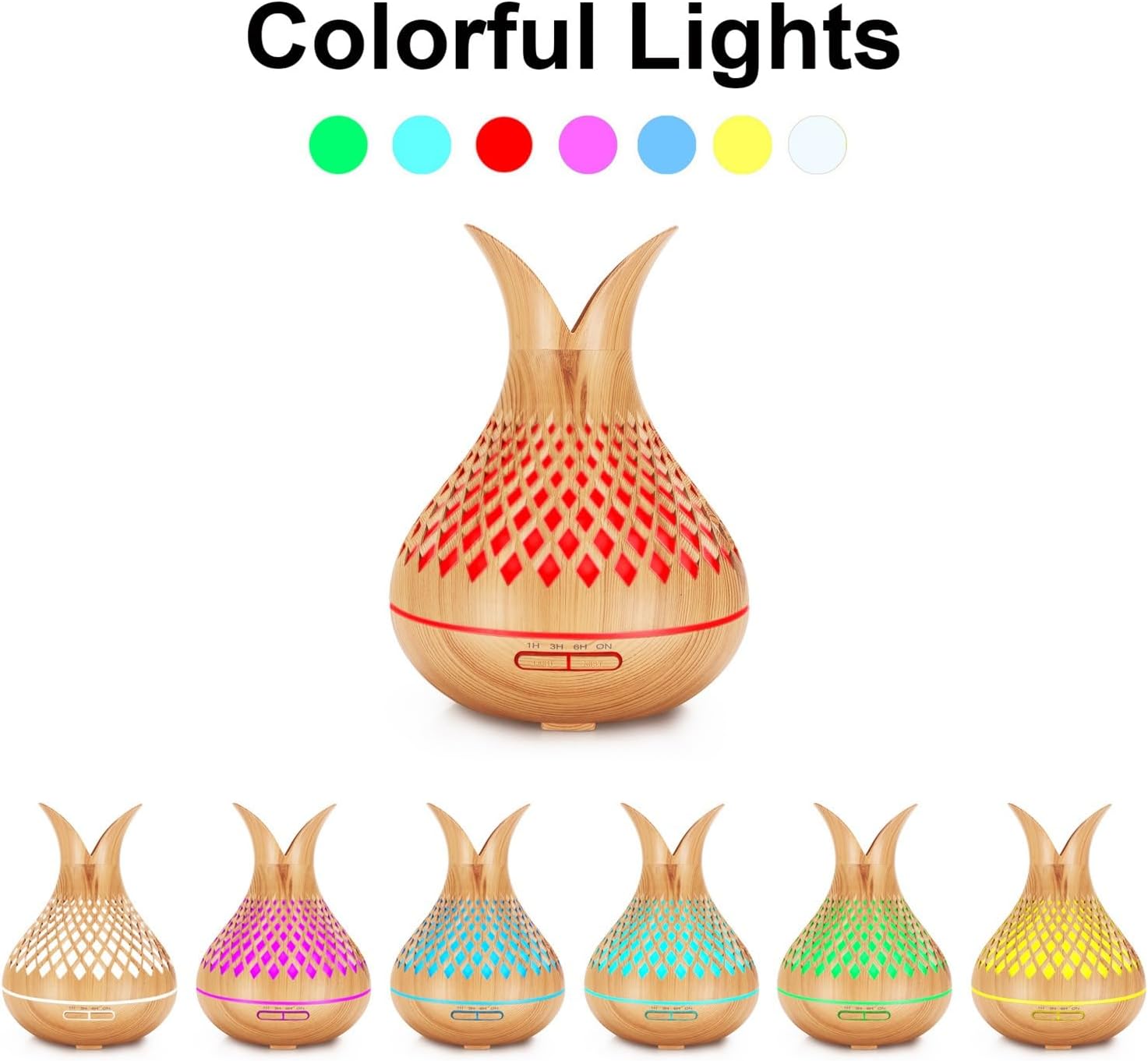 500ml Ultrasonic Aromatherapy Essential Oil Diffuser, Wood Grain Cool Mist Humidifier with Remote Control, Timer & 7 LED Colors Light for Bedroom Home Office
