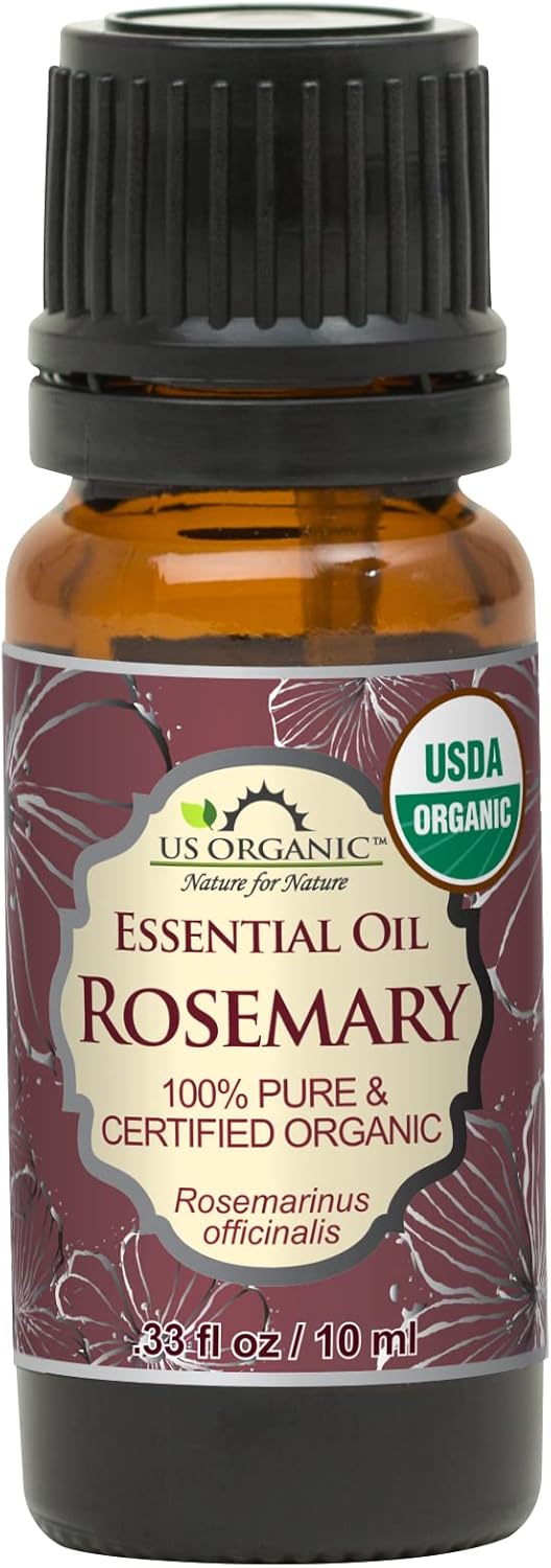 US Organic 100% Pure Rosemary Essential Oil, USDA Certified Organic 100% Pure, Steam Distilled, for Hair Growth, Scalp, Face, Skin, and Aromatherapy (Size Variations Available) (10 ml)
