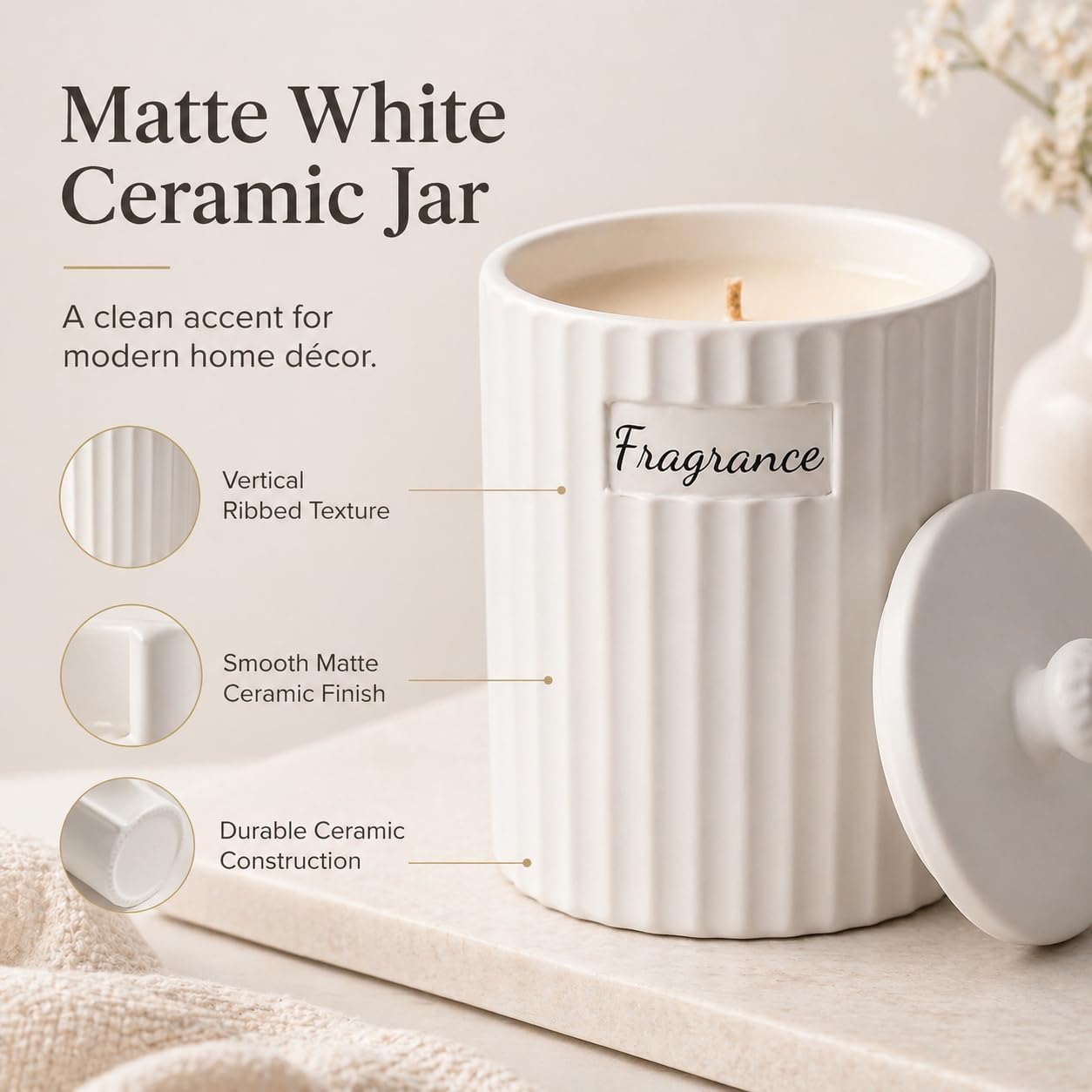 Viyffo 6.35oz Scented Candle - Lavender & Eucalyptus, Small Non Toxic Soy Candles, 30-40 Hours Long Lasting, Matte White Ceramic Jar, Luxury Home Fragrance, Elegant Room Decor & Premium Birthday Gift
