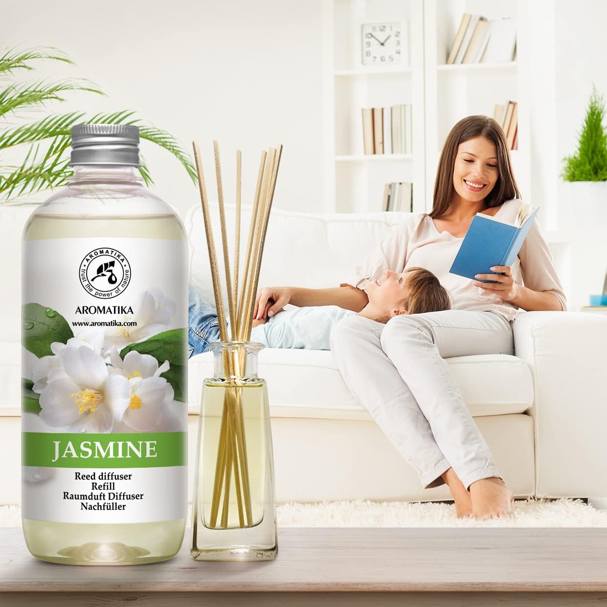 Jasmine Reed Diffuser Refill - 4x17 Fl Oz - Scented Reed Diffuser Refill - Home Fragrance - Air Freshener - Room Freshener - Floral & Long Lasting Scent - Aromatherapy