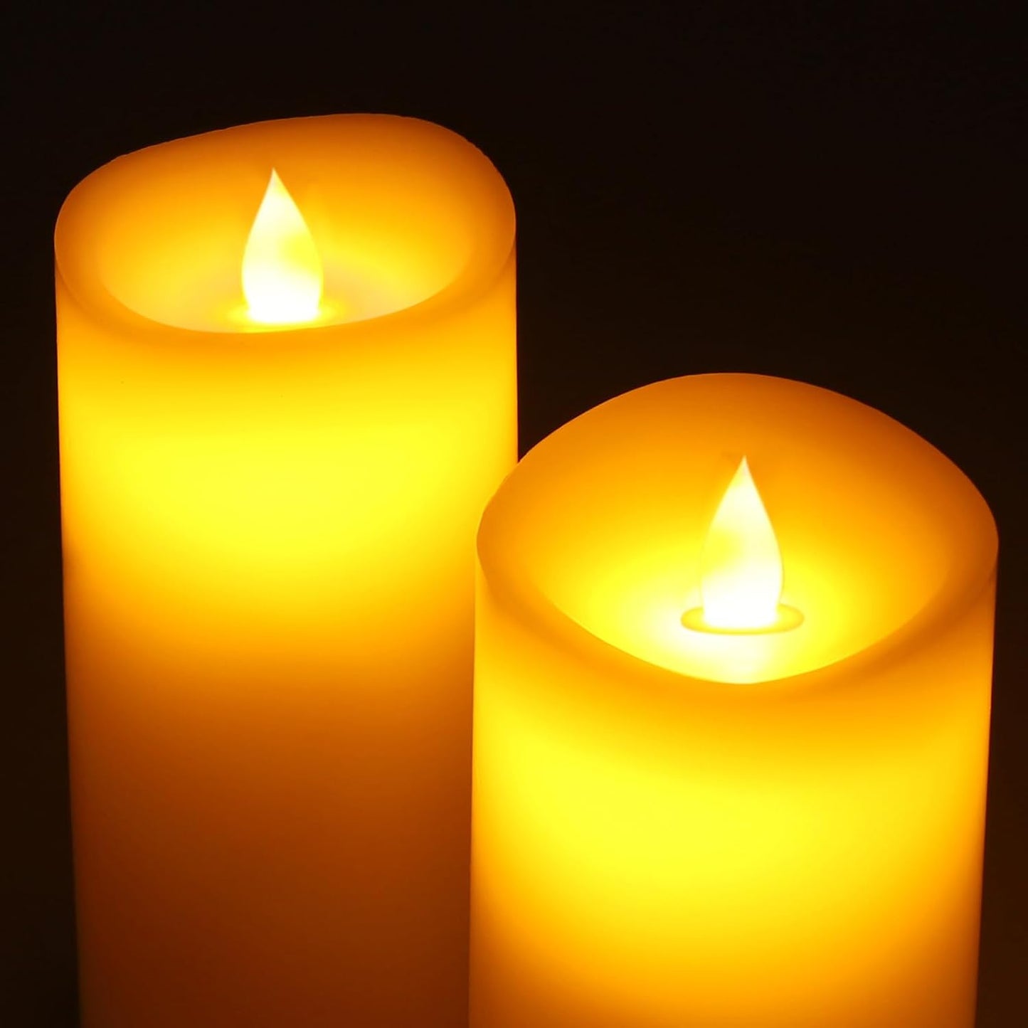 Enpornk 7” x 3” Flameless Candles, Flickering Moving Flame LED Candles, Battery Operated Candles with Remote and Timers, Ivory White, Set of 2