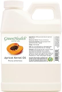 GreenHealth Apricot Kernel Oil 16 fl oz – 100% Pure & Natural Cold Pressed Carrier Oil in White Jug – Lightweight, Non-Greasy Base for Skin, Hair, Massage & DIY Beauty Uses