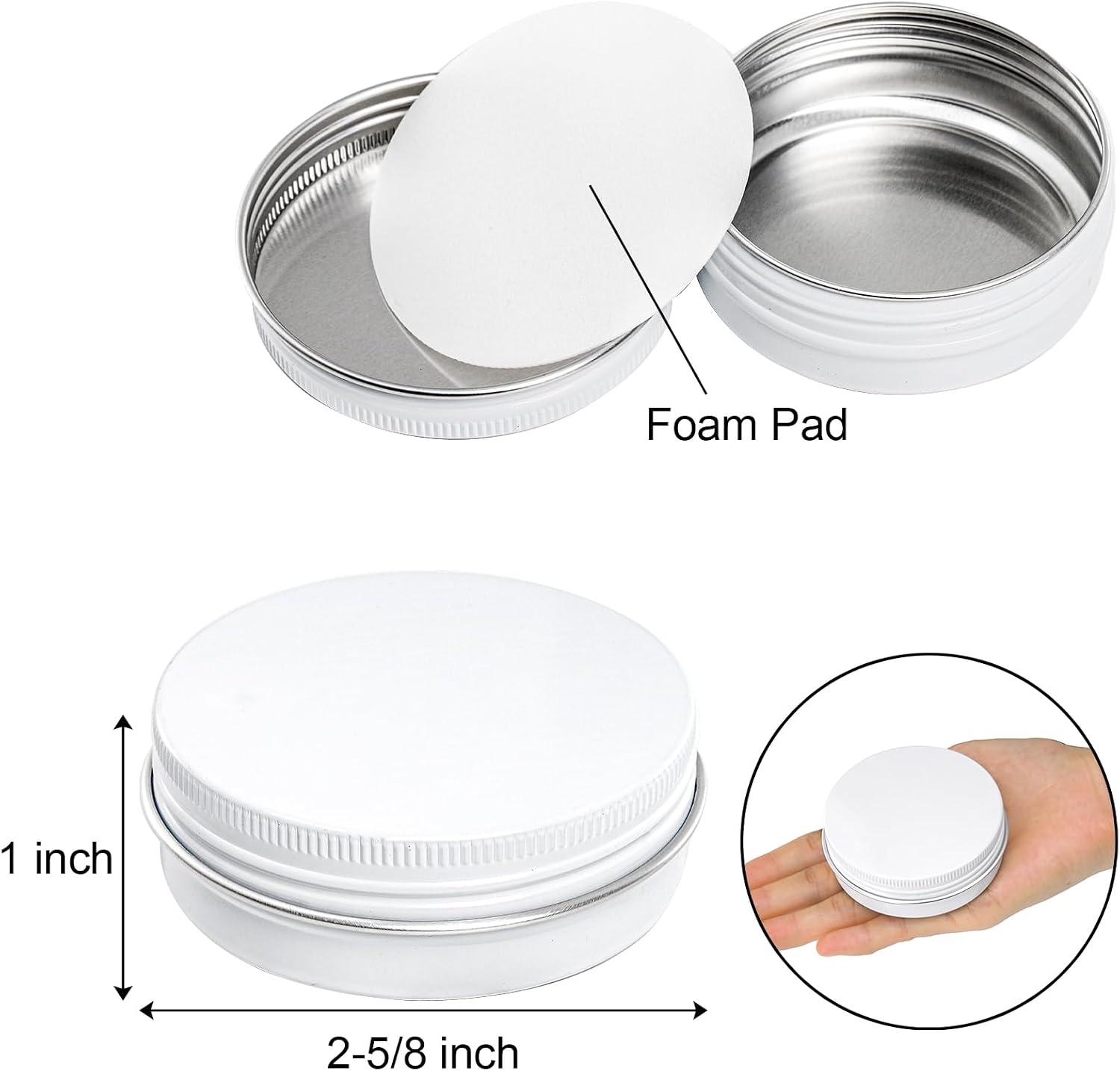 Foraineam 48 Pack 2 oz White Lip Balm Tin Cans, Aluminum Round Cosmetic Sample Containers with Screw Lid, Storage Travel Tin Jars Metal Empty Tins for Salve, Cream, Spices or Candles