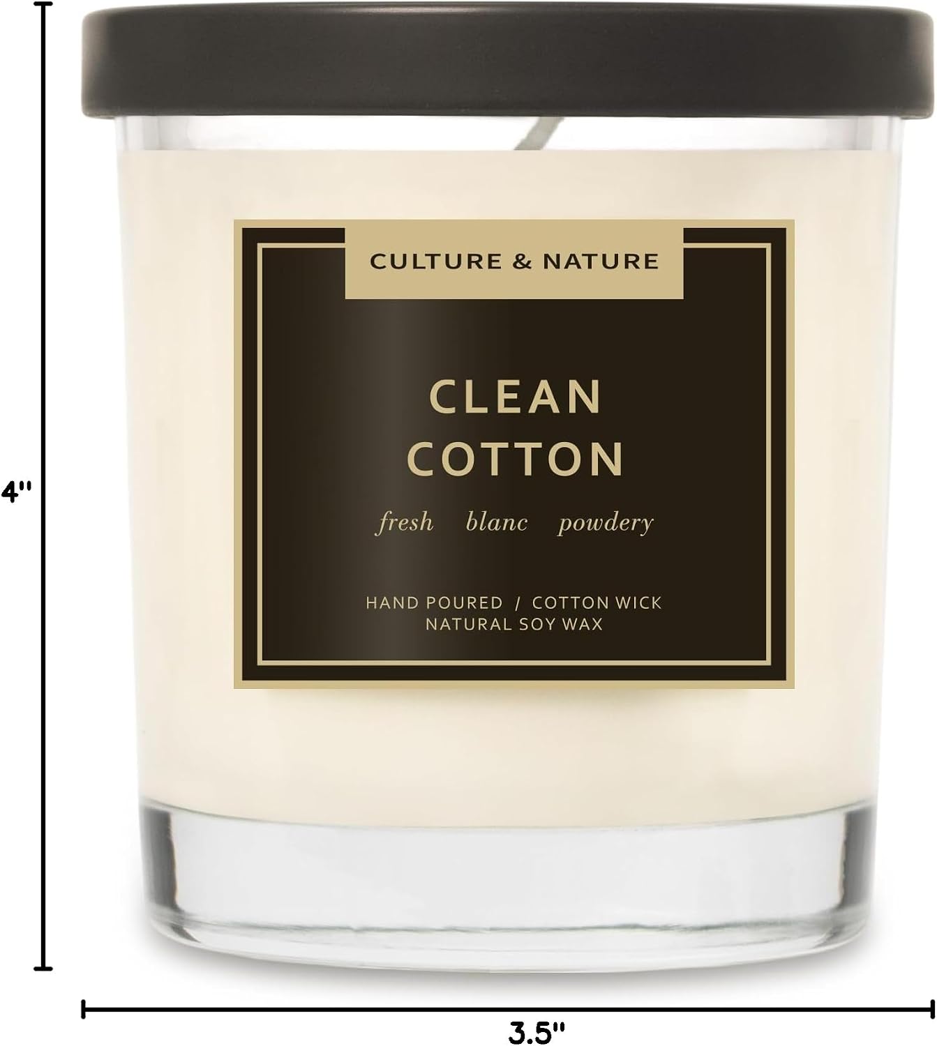 CULTURE & NATURE Natural Soy Wax Candle 7oz Clean Cotton Scented
