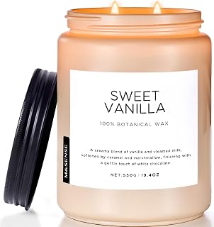 M&SENSE Vanilla Scented Candles, 19.4oz Large Natural Soy Wax, 110 Hours Long Lasting, Non Toxic Organic Candles Clean Burn, Sweet Smelling for Stress Relief, Aromatherapy Relaxing Gifts for Women