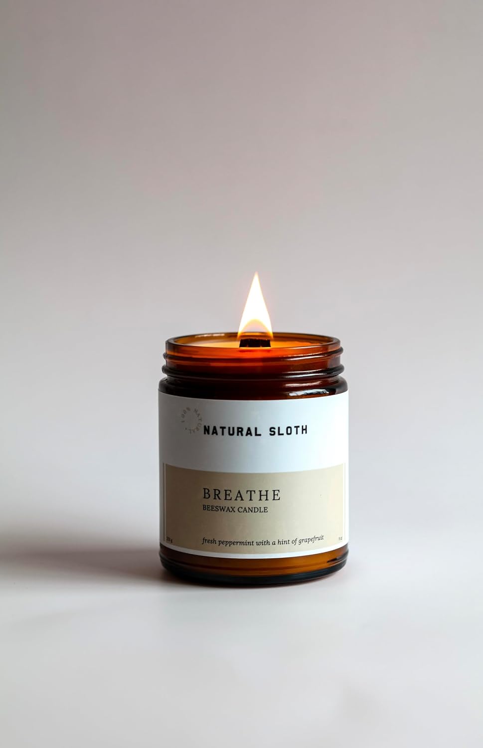 Breathe Natural Sloth 9 oz Beeswax Candle with Pure Essential Oils, Non-Toxic, Made Safe® Certified, Wooden Wick, Clean Burning (Breathe)