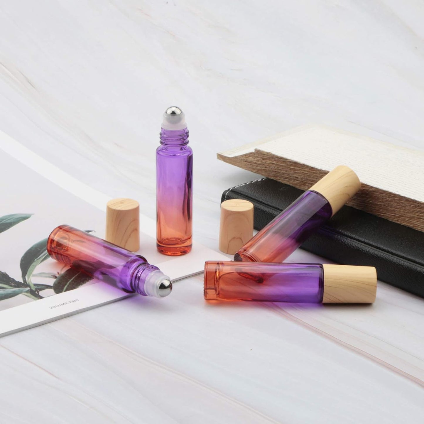 Kesell 10 Pack 5ml Glass Roll on Bottle Small Purple-orange Gradient Essential Oil Roller Bottles with Stainless Steel Roller Ball and Plastic Lid for Aromatherapy, Essential Oils, Perfumes Vials