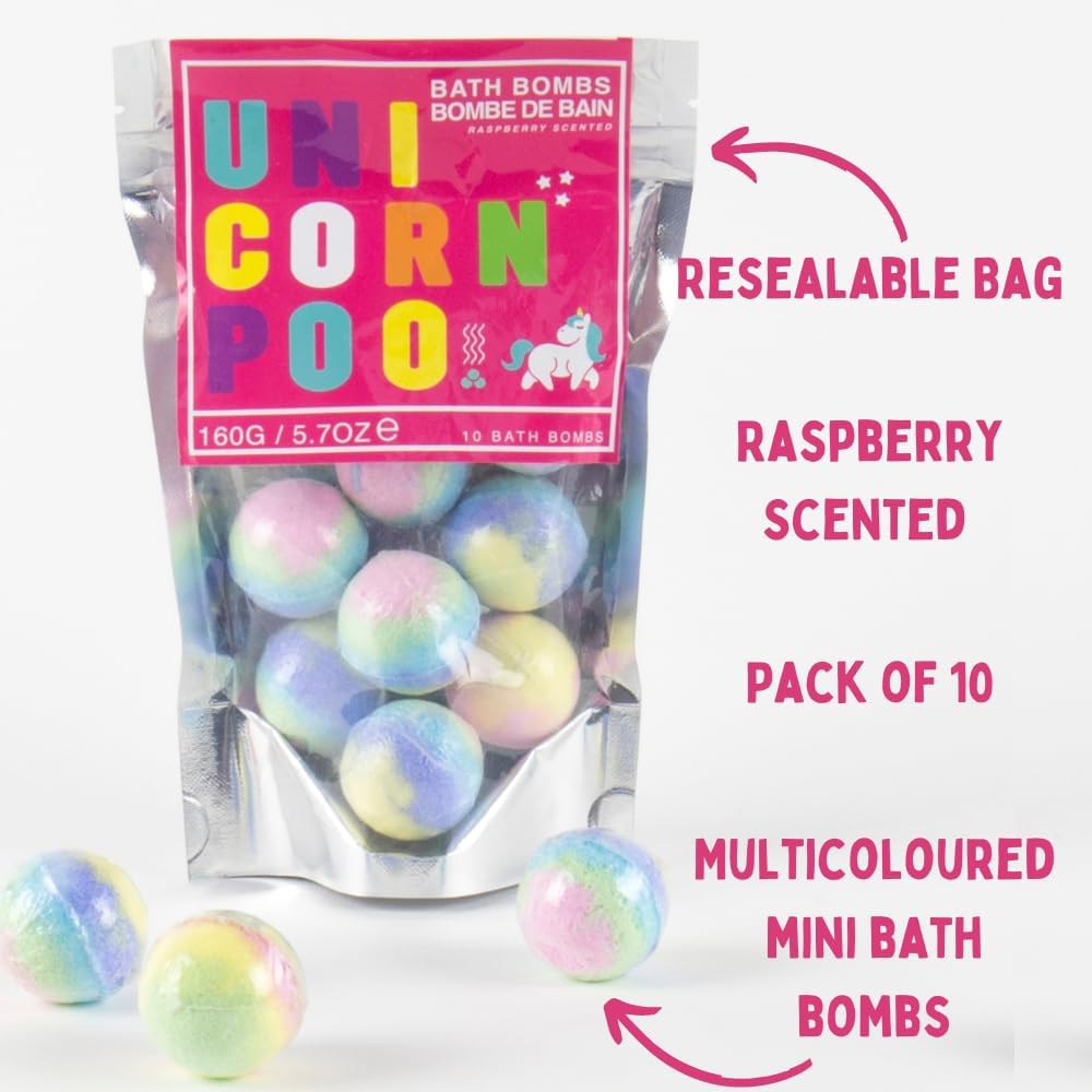 Gift Republic Unicorn Poo Bath Bombs Raspberry Scented Mini Colourful Bath Bombs for Kids Fun Bathtime Fizzies Pampering Gift Set