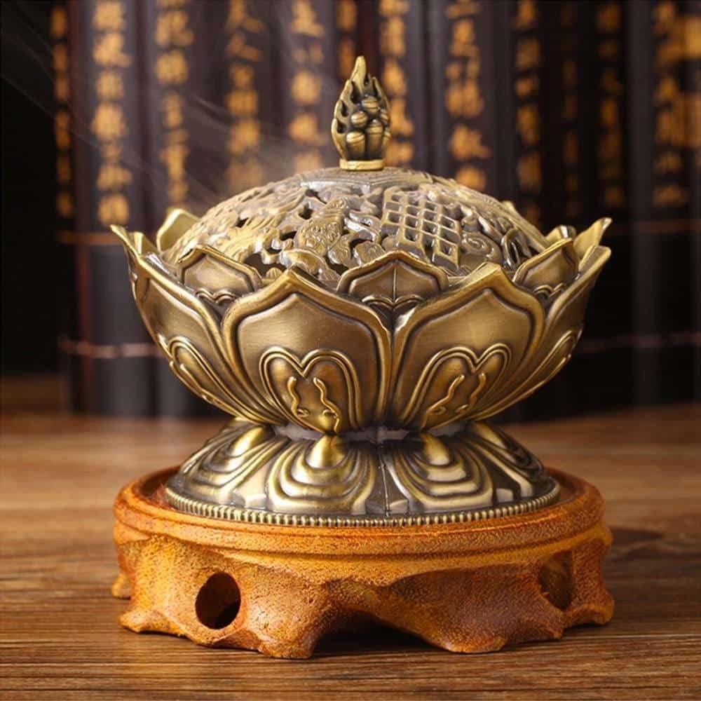 Watris Veiyi Classic Lotus Incense Burner, Vintage Charcoal Incense Burner, Lotus Incense Holder for Stick and Cone Incense 2.71 X 2.76inch / 6.9 x 7cm
