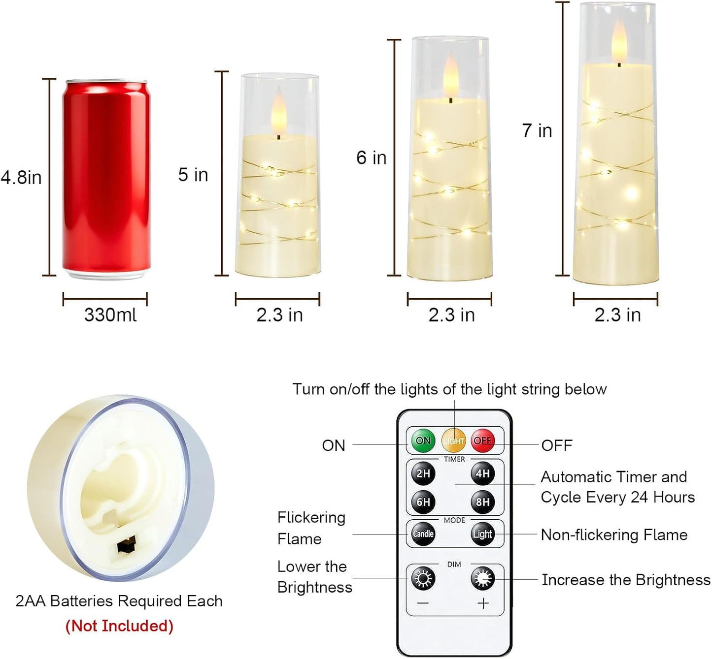 Raycare Flameless Candle with Remote Timer, 3 Flickering Acrylic Battery Operated LED Pillar Candles with Embedded Star String for Christmas, Wedding, Home Table Decor, and as a Gift (Ivory White)