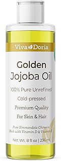 Viva Doria Golden Jojoba Oil - 8 fl oz for Hair, Skin, Nails, and More - 100% Pure Unrefined, Deeply Moisturizing Anti-Aging Oil for Men and Women