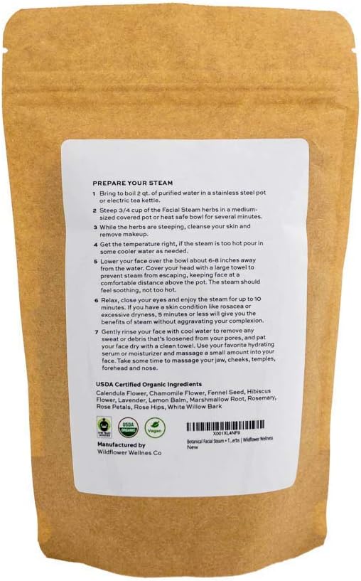 Botanical Facial Steam | 4 Steams | Organic Skin Care | All Skin Types | Cleanse, Hydrate, Tone | USDA Organic Herbs | Wildflower Wellness