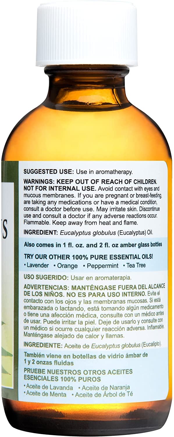 De La Cruz Eucalyptus Essential Oil, 100% Pure Steam Distilled Eucalyptus Globulus, Eucalyptus Oil, Eucalyptus Essential Oil for Diffuser, 4 FL OZ, Aromatherapy, Tree Oil,Long Lasting Scent