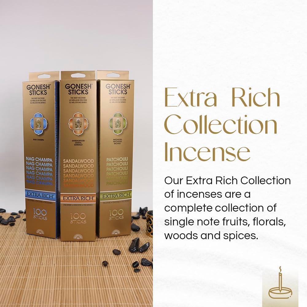 Gonesh - Extra Rich Scented Incense Sticks - Non-Toxic 10” Slow Burn Aromatic Sticks - Nag Champa - 100 Pack