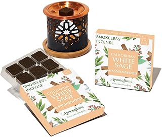 White Sage & Sandalwood Incense Bricks with Oriental Burner by Aromafume | 2x9 Bricks | Sage Incense for Cleansing Negative Energy & Protection | Sage for Smokeless Smudging, Spiritual Cleansing