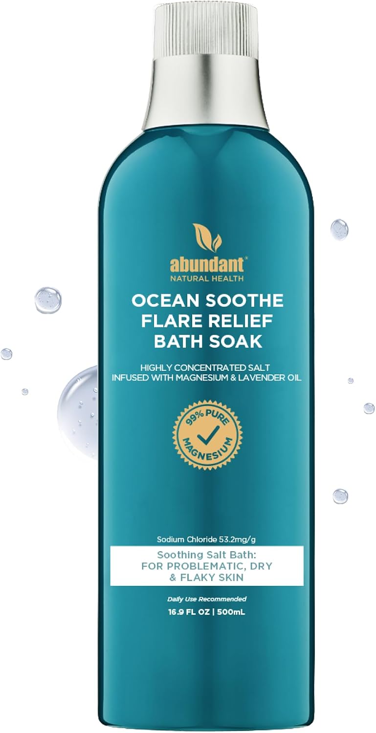 Abundant Natural Health Ocean Soothe Flare Relief Bath Soak, 500mL | Highly Concentrated Pure Magnesium Salts, Lavender Oil, Relieves Problematic and Dry Skin, Safe for Sensitive Skin