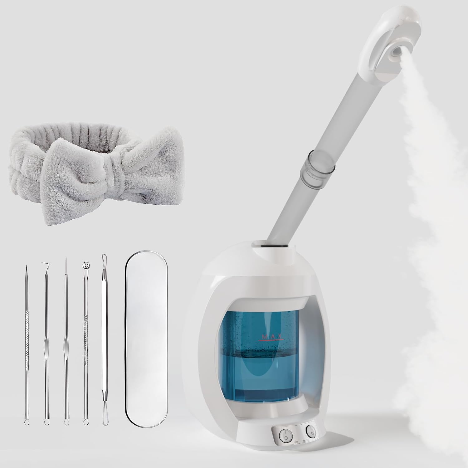 Facial Steamer, Face Steamer for Facial Deep Cleaning, Vaporizador Facial for Esthetician and Nano Ionic Hot Steam for Face, Professional Facial Steamer with a Headband and Acne Needle Set. (Blue)